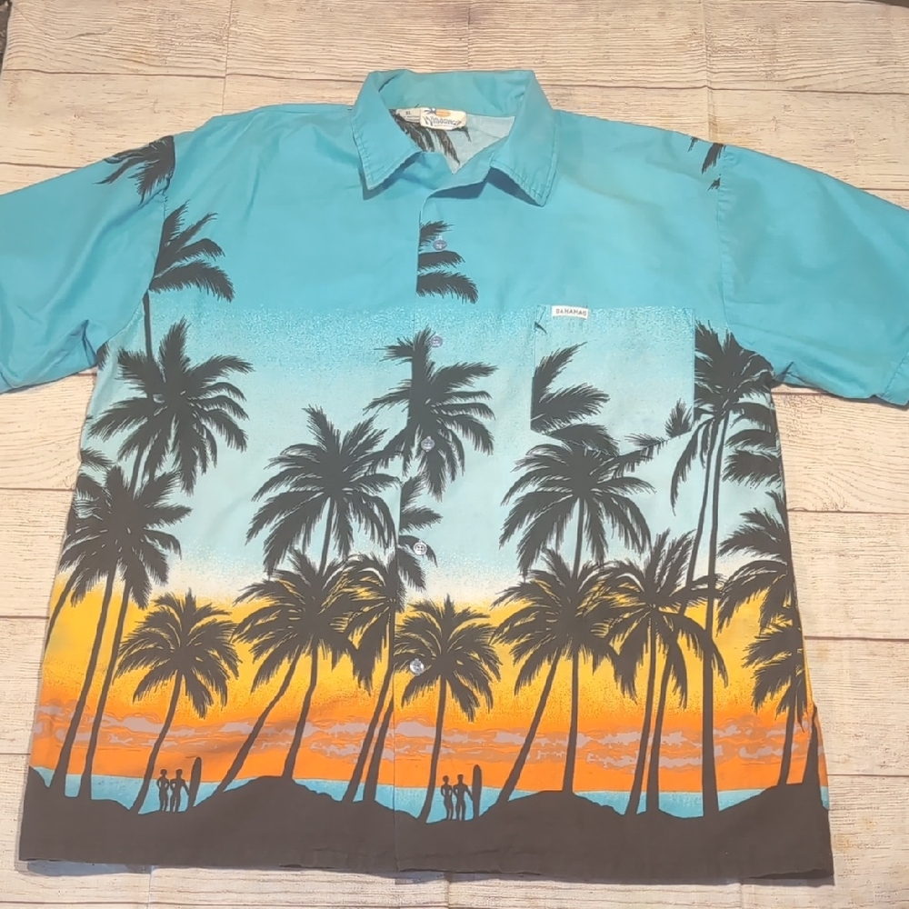 Windswept Men's Tropical Hawaiian Beach Button Down Short Sleeve Shirt SizeXL